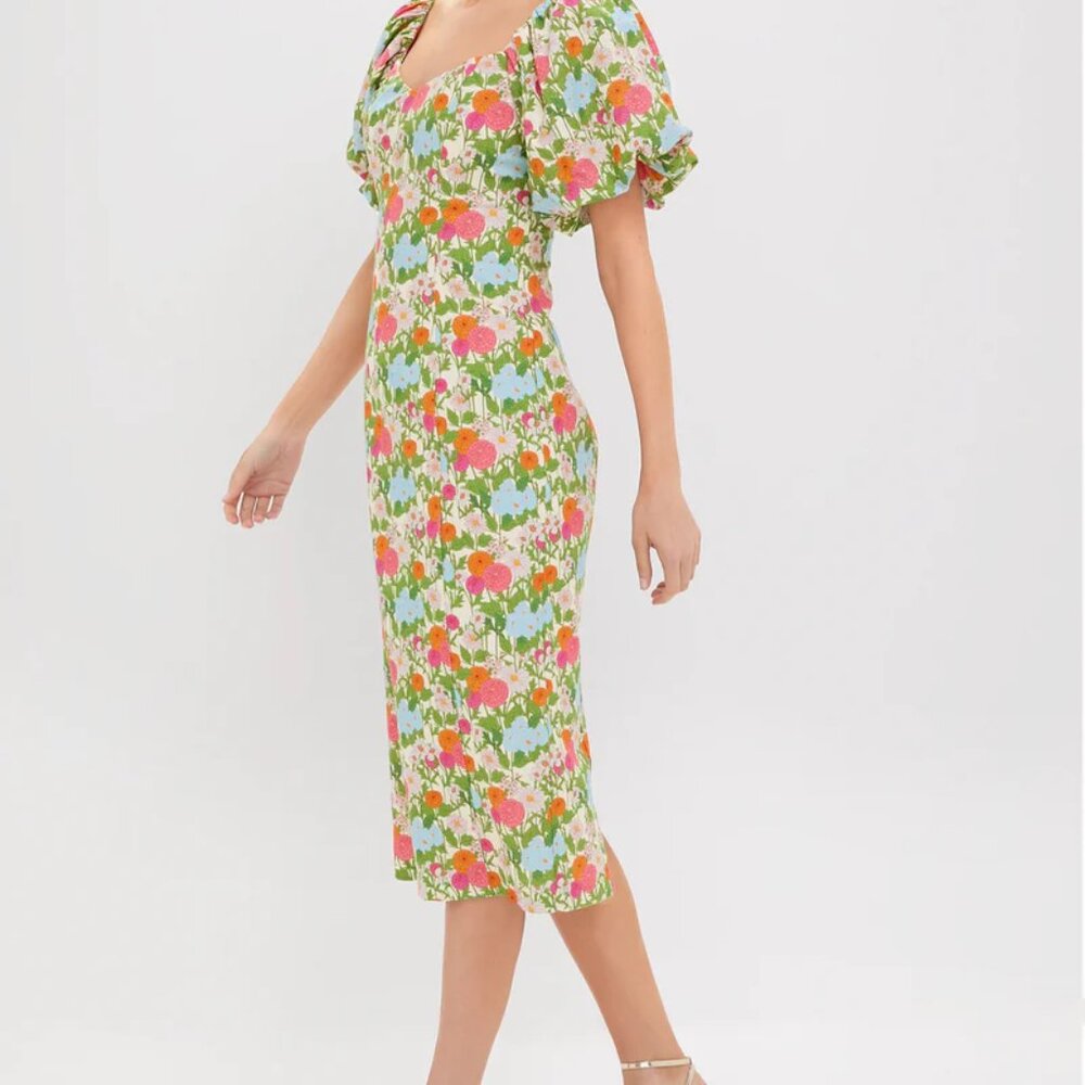 Hyacinth House Green Multi Begonia Floral Sallie Midi Dress XS NWT - Picture 2 of 5
